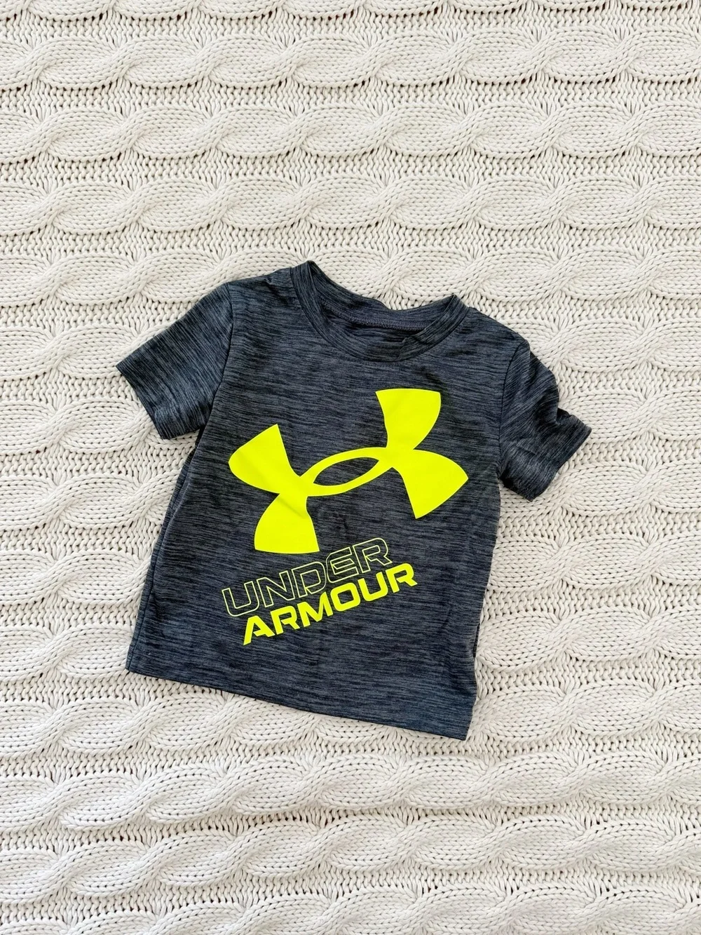 Under Armour Kids Heather Charcoal Tee with Neon Yellow Logo
